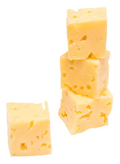 Cube of cheese isolated on a white background