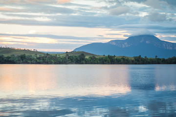 Dramatic sunset over Stunning Landscape in Canaima National Park, Venezuela