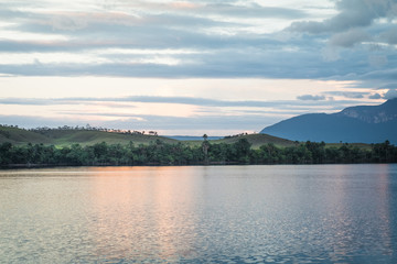 Dramatic sunset over Stunning Landscape in Canaima National Park, Venezuela