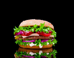 burger on black background isolated