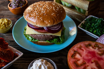 Hamburger and ingredients in composition