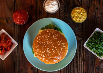 Hamburger and ingredients in composition