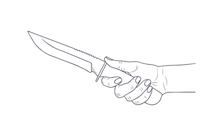 Vector sketch illustration - female hand holding a knife