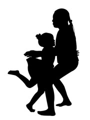 children hugging, playing together, silhouette vector