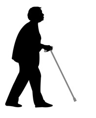 old woman walking with baton, silhouette vector