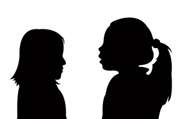 girls speaking, silhouette vector