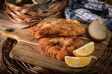 Cod fillet fried in breadcrumbs.