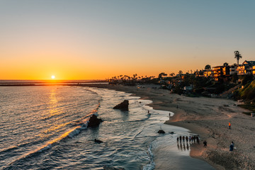 Sunset view over a beach from Inspiration Point, in Corona del Mar, Newport Beach, California