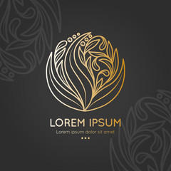 Linear leaf emblem. Elegant, classic vector. Can be used for jewelry, beauty and fashion industry. Great for logo, monogram, invitation, flyer, menu, brochure, background, or any desired idea.
