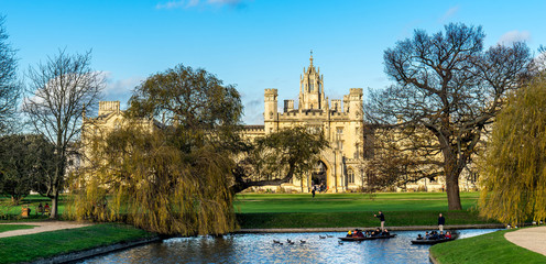 St John's College with beautiful blue sky in Cambridge, UK