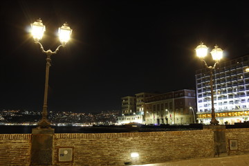 Panorama di Notte Lungomare Napoli, Italia	