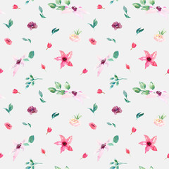 Wedding spring romantic bridal bouquet seamless pattern. pink purple and white flowers green leaves ornament