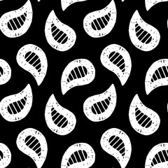 Abstract paisley pattern with hand drawn buta. Cute vector black and white paisley pattern. Seamless monochrome paisley pattern for fabric, wallpapers, wrapping paper, cards and web backgrounds.