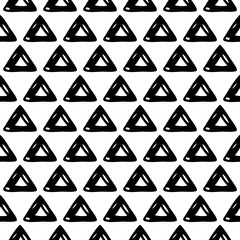 Cute messy geometric pattern with hand drawn triangles. Sweet vector black and white geometric pattern. Seamless monochrome doodle geometric pattern for textile, wallpapers, wrapping and web.