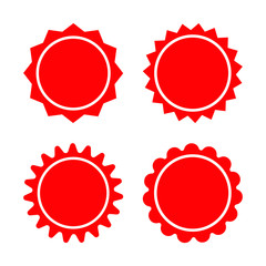 Set of red retro blank starburst, sunburst badges. Vector illustration.