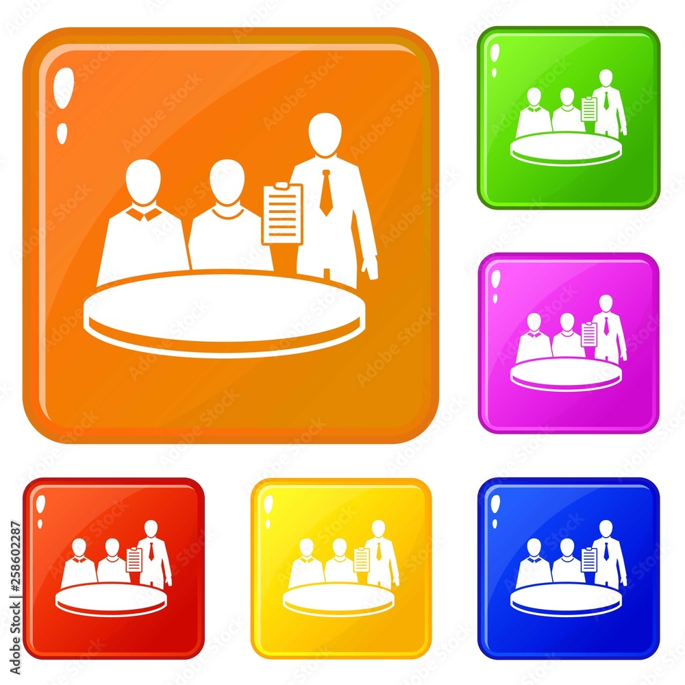 Poster round table icons set collection vector 6 color isolated on white background