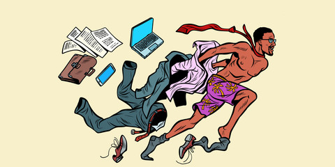 African man summer vacation dream of the sea concept