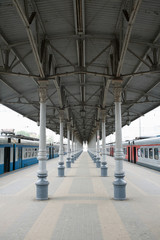 Railway stration of Moscow, Russia. Emty platform