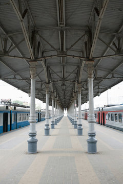 Railway stration of Moscow, Russia. Emty platform