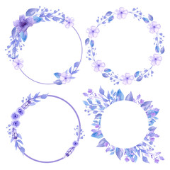 Set of gray wreaths and frames. Floral wreaths for decoration and invitation cards. Handmade Watercolor.