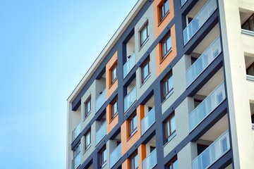 Fragment of a modern apartment building in front. Very modern apartment house.