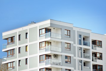 Fragment of a modern apartment building in front. Very modern apartment house.