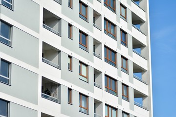 Fragment of a modern apartment building in front. Very modern apartment house.