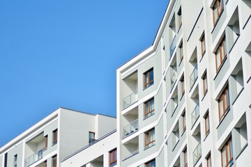 Fragment of a modern apartment building in front. Very modern apartment house.