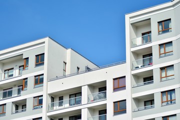 Fragment of a modern apartment building in front. Very modern apartment house.