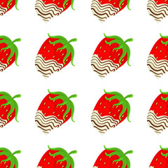 Vector Background with Strawberry in Chocolate. Pattern with Strawberry in Chocolate. Texture with Strawberry in Chocolate