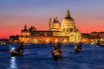 Venice, Italy. View of Basilica di Santa Maria della Salute at night.