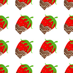 Vector Background with Strawberry in Chocolate. Pattern with Strawberry in Chocolate. Texture with Strawberry in Chocolate
