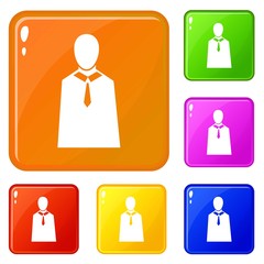 Female judge icons set collection vector 6 color isolated on white background