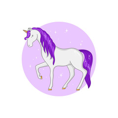 Magic unicorn isolated on white background. Beautiful fairy animal vector illustration. For printing on children's clothes, stickers, posters, etc.