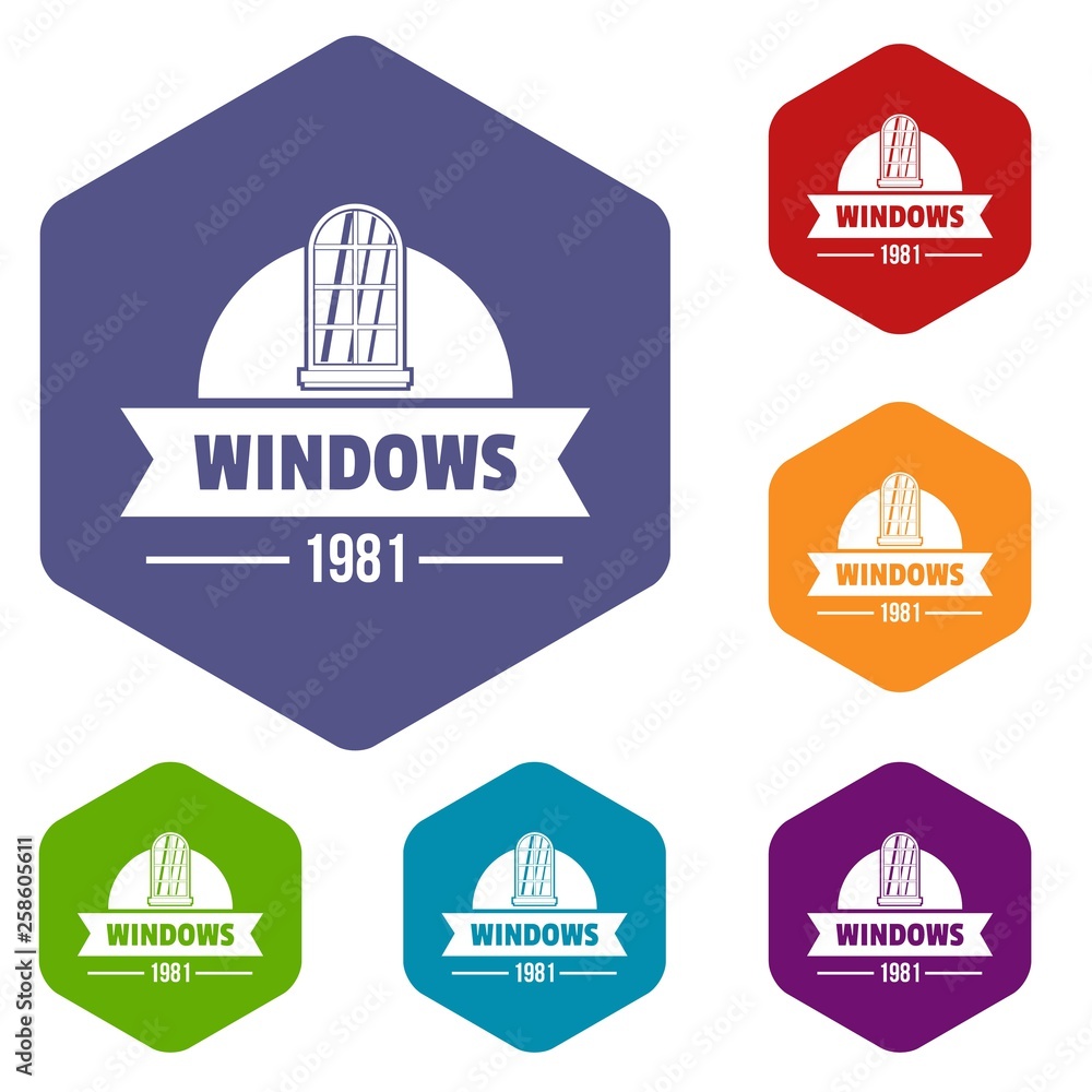 Poster modern window icons vector colorful hexahedron set collection isolated on white