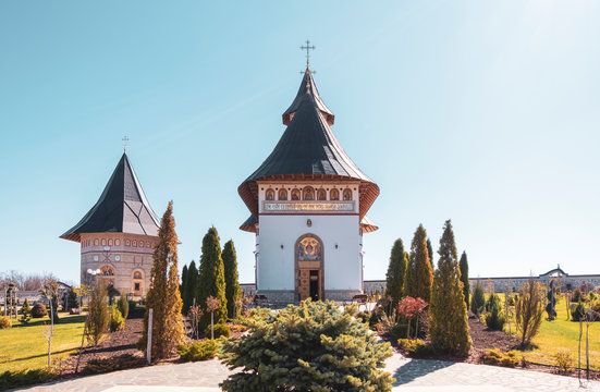 Zosin monastery in Moldavia on a sunny day in spring.