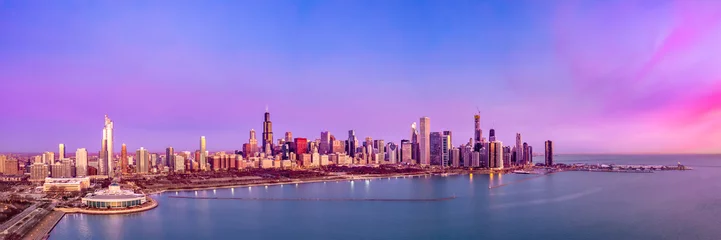 Fotobehang Chicago Skyline Aerial Sunrise Sunset Cityscape Panorama © Robert