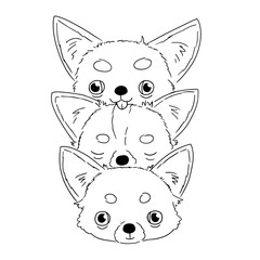 Sketches of cute heads of chihuahua on white background. Vector illustration of hand drawn doggies in funny situation.