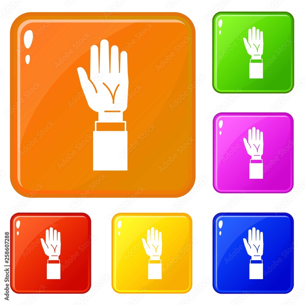 Poster hands up icons set collection vector 6 color isolated on white background