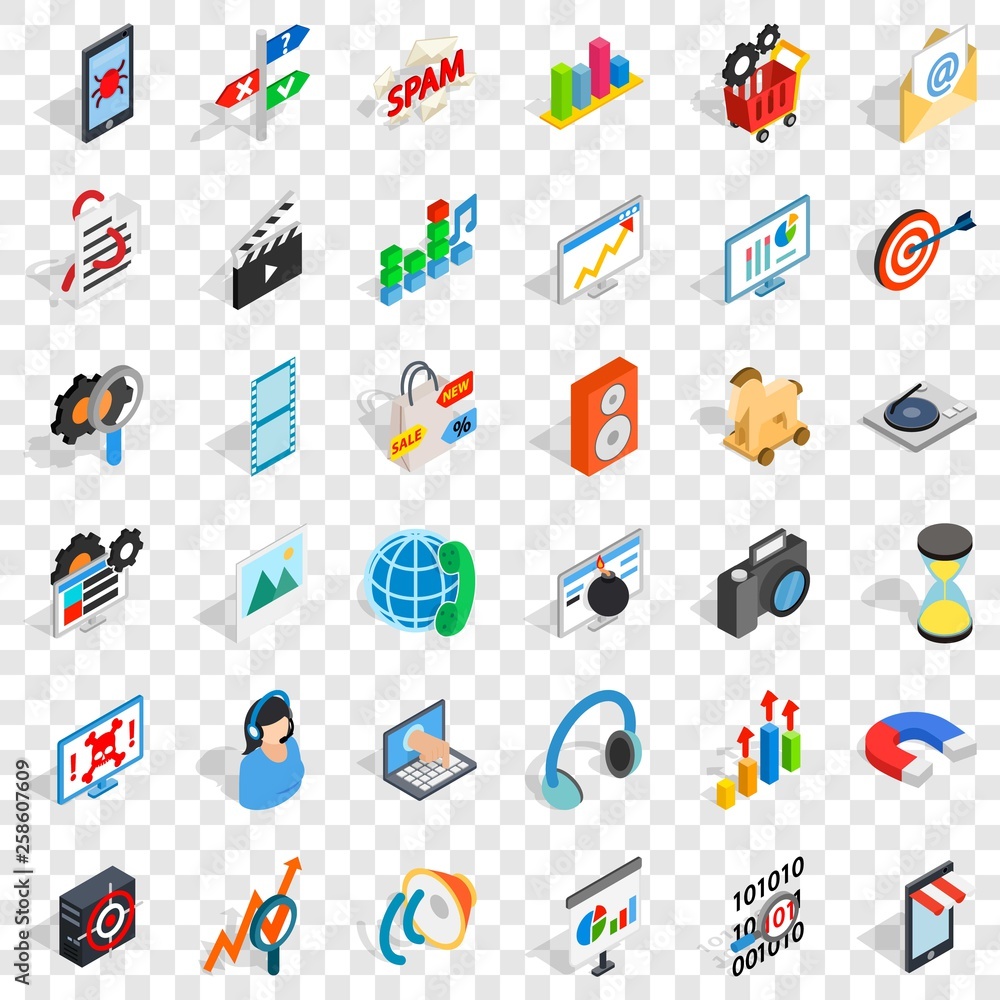 Poster web growth icons set. isometric style of 36 web growth vector icons for web for any design