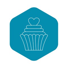 Cupcake with heart icon. Outline illustration of cupcake with heart vector icon for web