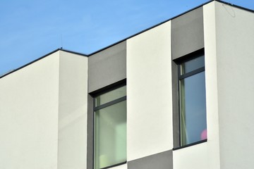 Fragment of a modern apartment building in front. Very modern apartment house.