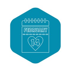 February 14 calendar icon. Outline illustration of february 14 calendar vector icon for web
