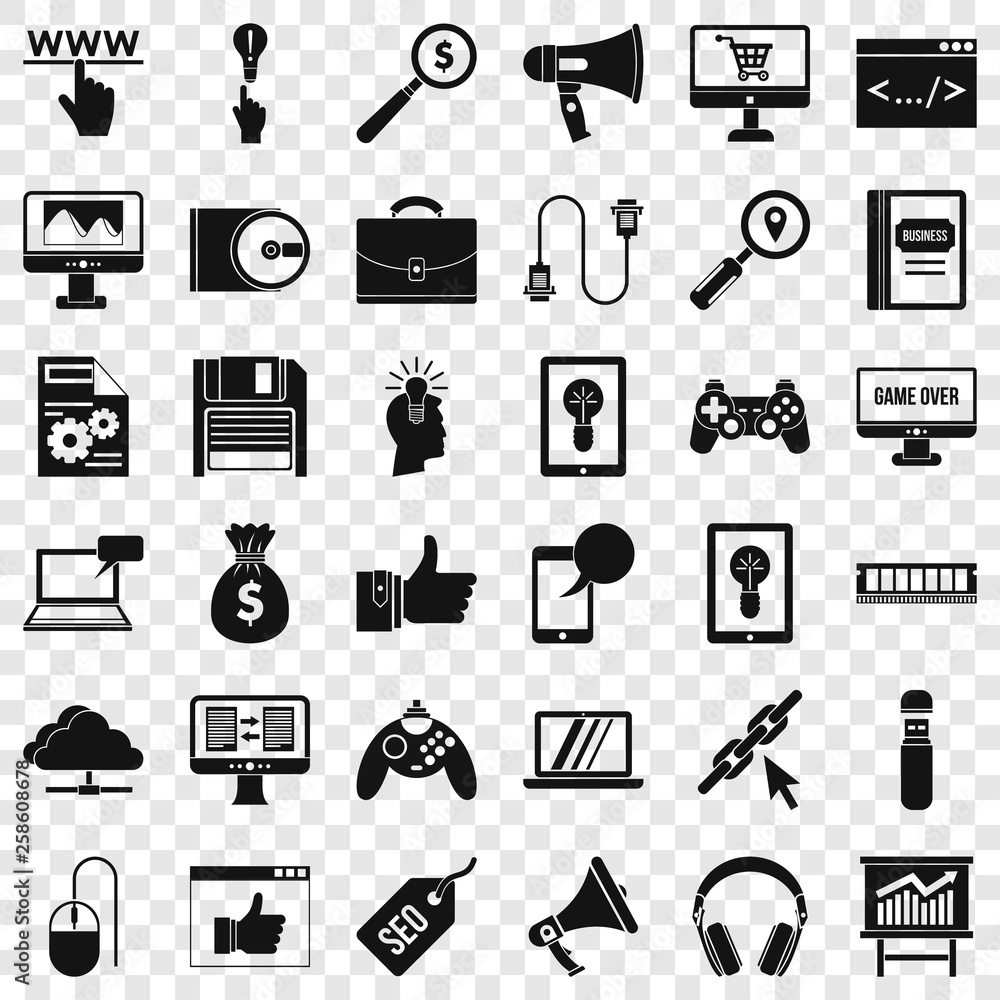 Poster web link icons set. simple style of 36 web link vector icons for web for any design