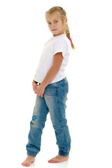 Fototapeta premium Little girl with a white t-shirt for advertising.