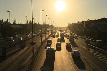 traffic in city at the morning