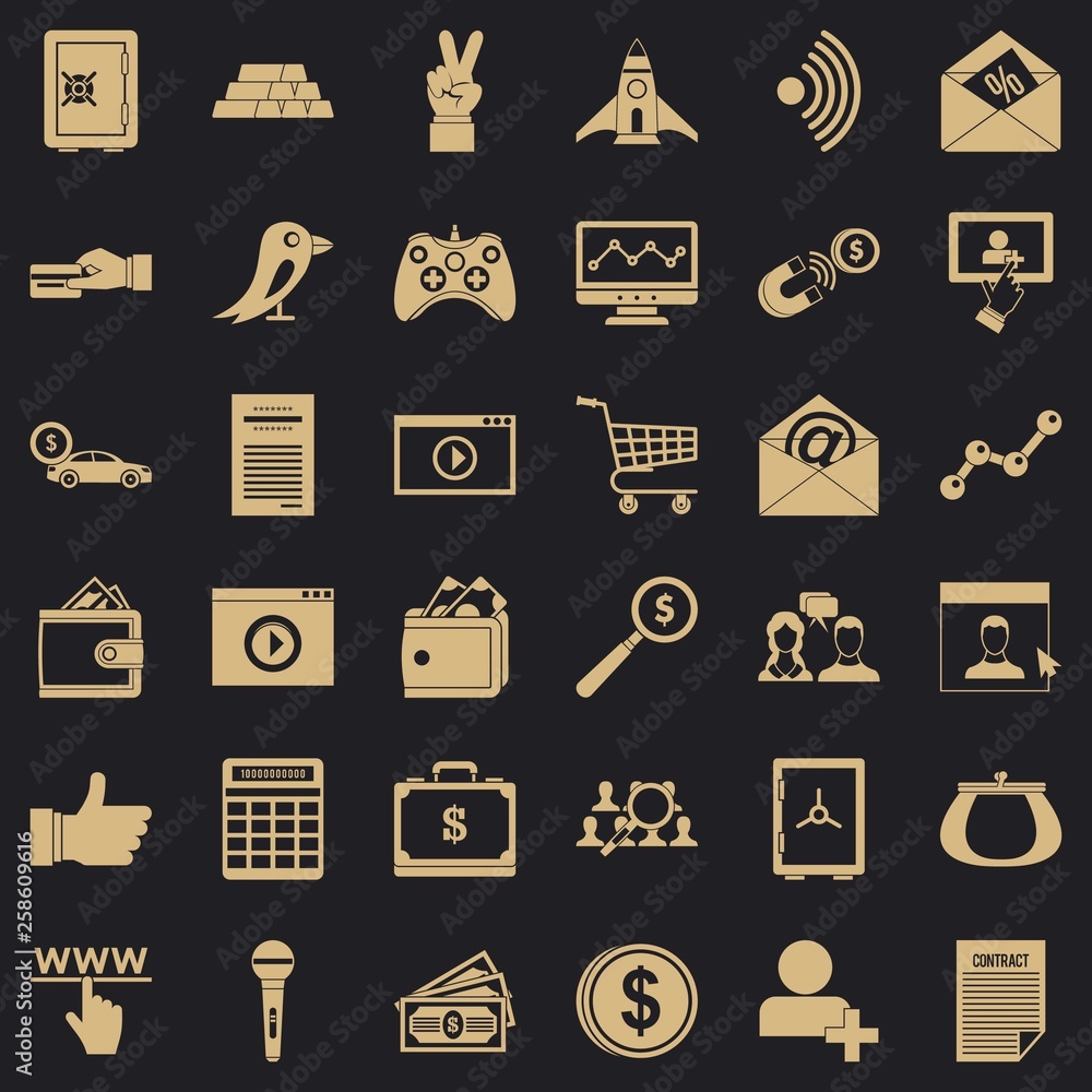 Poster digital marketing icons set. simple style of 36 digital marketing vector icons for web for any desig