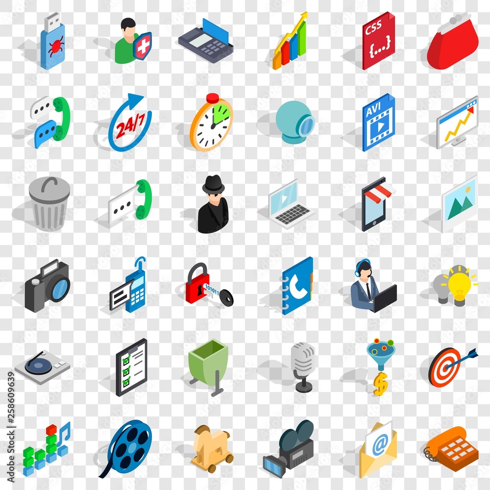 Poster web money icons set. isometric style of 36 web money vector icons for web for any design