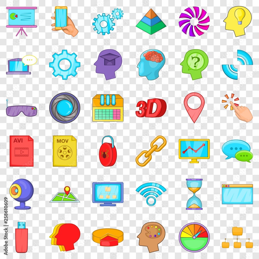 Poster web information icons set. cartoon style of 36 web information vector icons for web for any design