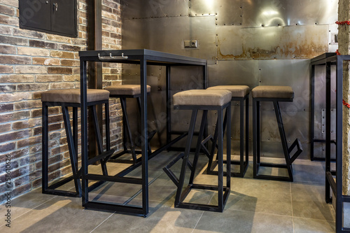 Inside Interior In Modern Pub Sport Bar With Dark Loft